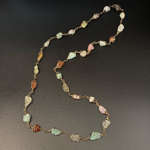 Sterling Silver Wrapped Natural Healing Gemstones Necklace, handmade - Picture 8 of 15